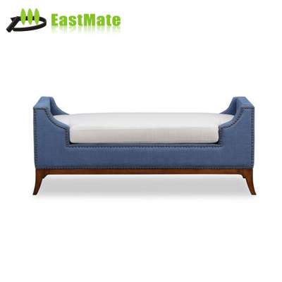 Custom hotel furniture blue tufted fabric white upholstered bed foot stool